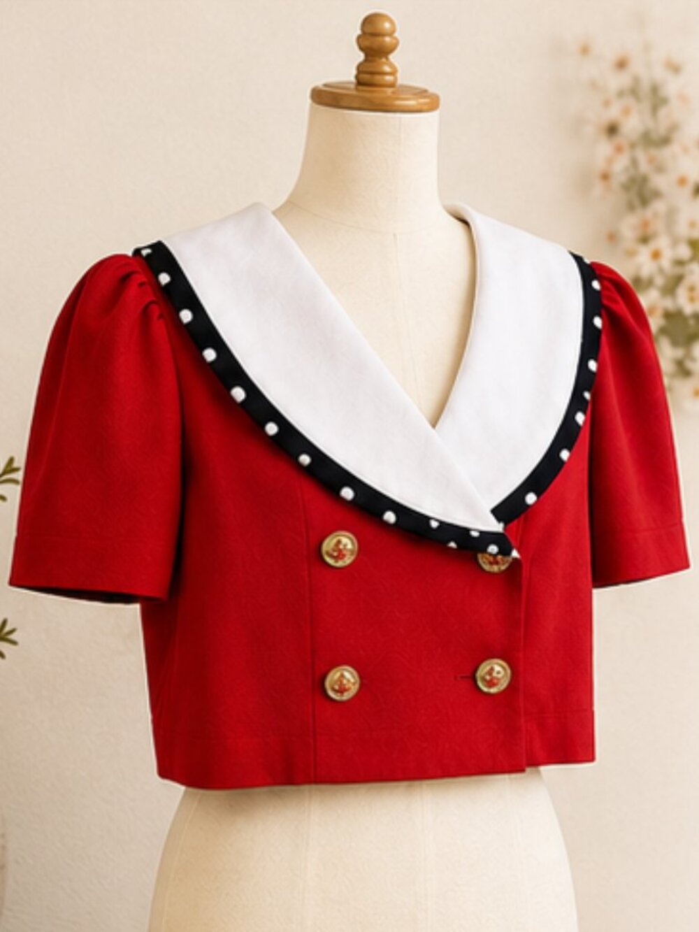 Vintage Nautical Sailor Jacket Red Cropped Gold Button Riviera Glam L